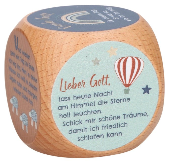 Butzon & Bercker Gebetswürfel Abendgebete 6 x 6 x 6 cm - aus naturbelassenem Buchenholz, farbig geprägt, kindgerechte Gebete, ideal für Abendritual, Taufe oder Schulanfang - 