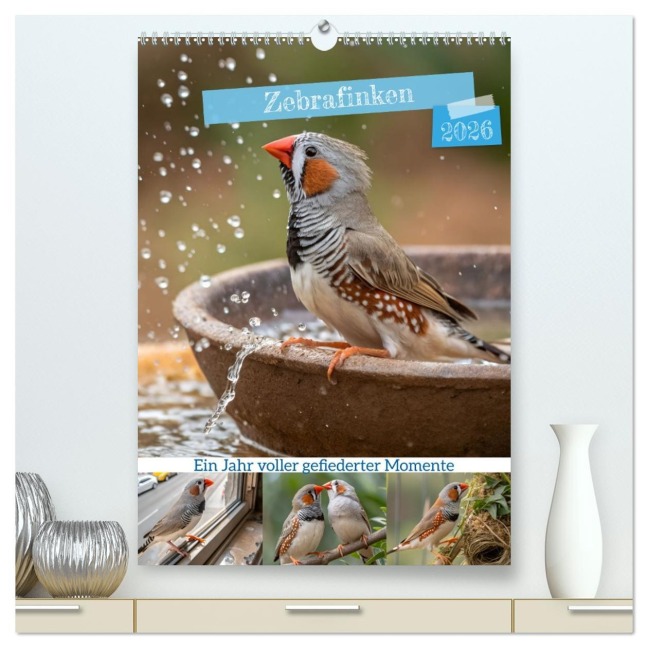 Zebrafinken - Ein Jahr voller gefiederter Momente (hochwertiger Premium Wandkalender 2026 DIN A2 hoch), Kunstdruck in Hochglanz - Stanley Hinz