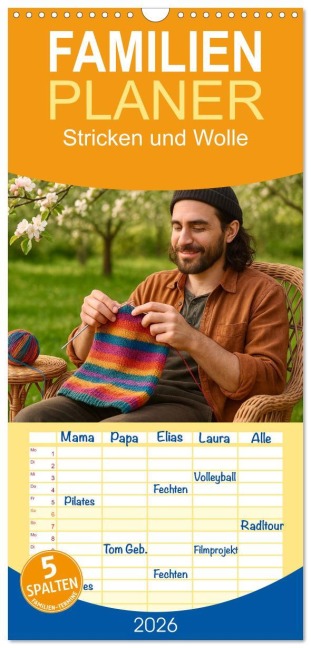 Familienplaner 2026 - Stricken und Wolle mit 5 Spalten (Wandkalender, 21 x 45 cm) CALVENDO - Steffani Lehmann