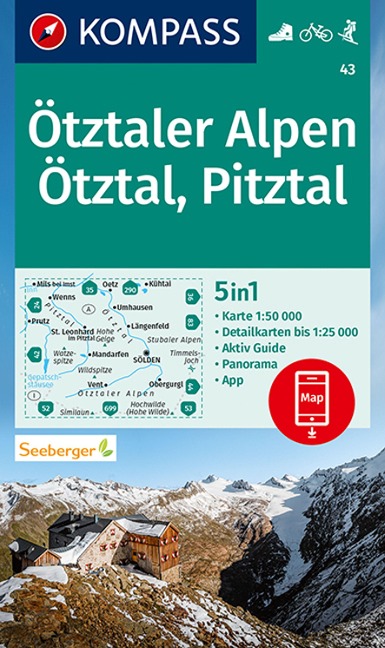 KOMPASS Wanderkarte 43 Ötztaler Alpen, Ötztal, Pitztal 1:50.000 - 