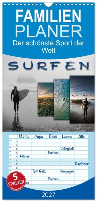 Familienplaner 2027 - Surfen - so cool mit 5 Spalten (Wandkalender, 21 x 45 cm) CALVENDO - Peter Roder