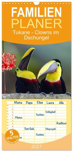 Familienplaner 2027 - Tukane - Clowns im Dschungel mit 5 Spalten (Wandkalender, 21 x 45 cm) CALVENDO - Claudia Kleemann