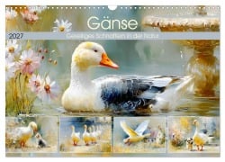 Cover-Bild zum Titel 'Gänse. Geselliges Schnattern in der Natur (Wandkalender 2027 DIN A3 quer), CALVENDO Monatskalender' von 'Rose Hurley'