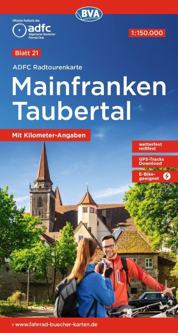 ADFC-Radtourenkarte 21 Mainfranken Taubertal 1:150.000, reiß- und wetterfest, E-Bike geeignet, GPS-Tracks Download, mit Bett+Bike Symbolen, mit Kilometer-Angaben - 