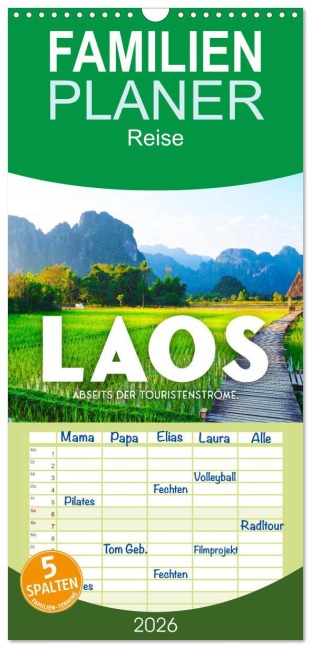 Familienplaner 2026 - Laos - Abseits der Touristenströme. mit 5 Spalten (Wandkalender, 21 x 45 cm) CALVENDO - Sf Sf