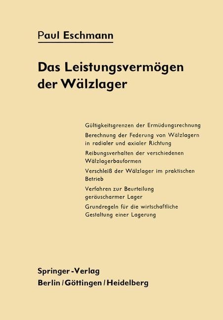 Das Leistungsvermögen der Wälzlager - Paul Eschmann