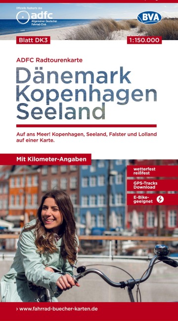 BVA ADFC Radtourenkarte Dänemark, Kopenhagen, Seeland/Denmark, Copenhagen, Zealand 1:150.000 - 