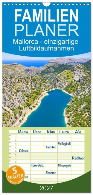 Familienplaner 2027 - Mallorca - einzigartige Luftbildaufnahmen mit 5 Spalten (Wandkalender, 21 x 45 cm) CALVENDO - Thomas Rosier (Videografic)