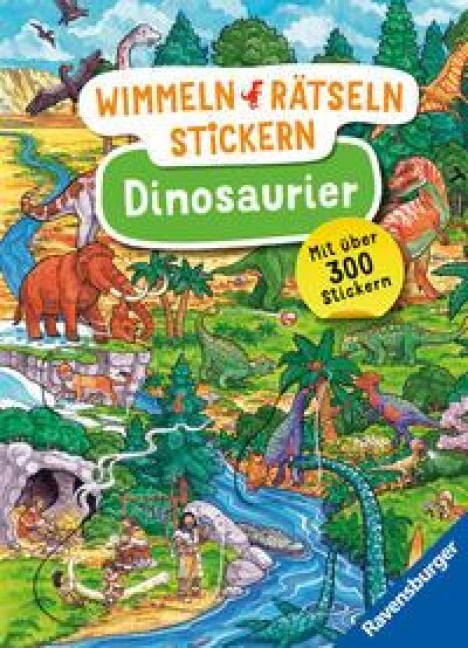 Ravensburger Wimmeln, Rätseln, Stickern: Dinosaurier - Stickerbuch ab 4 Jahren, 13 Wimmelbilder, über 300 Sticker, Dinosaurier - 