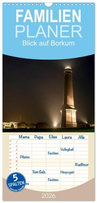 Familienplaner 2026 - Blick auf Borkum mit 5 Spalten (Wandkalender, 21 x 45 cm) CALVENDO - Patrick Rüberg