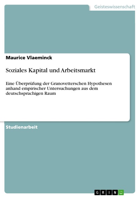 Soziales Kapital und Arbeitsmarkt - Maurice Vlaeminck