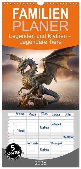 Familienplaner 2026 - Legenden und Mythen - Legendäre Tiere mit 5 Spalten (Wandkalender, 21 x 45 cm) CALVENDO - Alain Gaymard