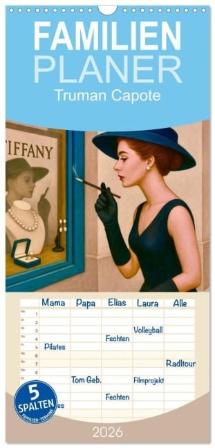 Familienplaner 2026 - Truman Capote mit 5 Spalten (Wandkalender, 21 x 45 cm) CALVENDO - Steffani Lehmann