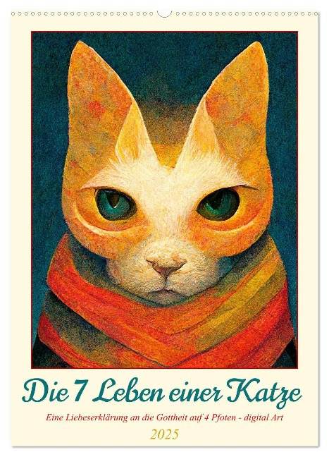 Die 7 Leben einer Katze (Wandkalender 2025 DIN A2 hoch), CALVENDO Monatskalender - Sandra Felke
