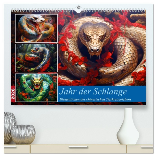 Jahr der Schlange - Illustrationen des chinesischen Tierkreiszeichens (hochwertiger Premium Wandkalender 2026 DIN A2 quer), Kunstdruck in Hochglanz - Anja Frost