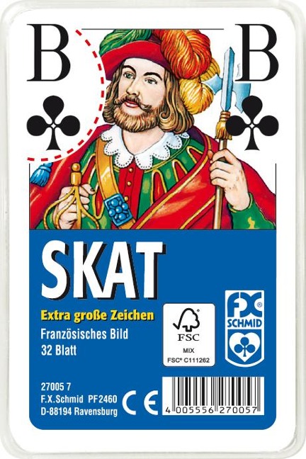 Klassisches Skatspiel, Französisches Bild mit großen Eckzeichen. 32 Karten in Klarsicht-Box. FXS Traditionelle Spielkarten - 