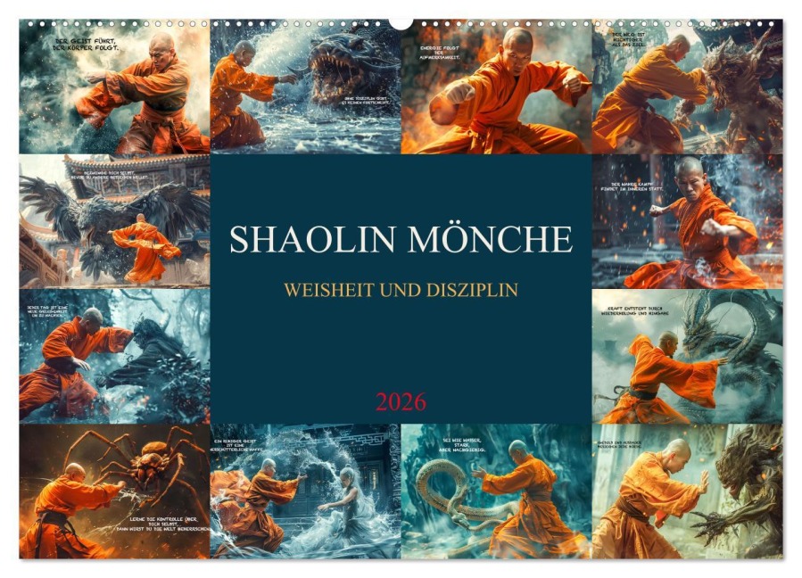 Shaolin Mönche - Weisheit und Disziplin (Wandkalender 2026 DIN A2 quer), CALVENDO Monatskalender - Dirk Meutzner