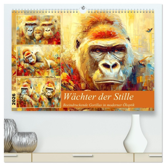 Wächter der Stille. Beeindruckende Gorillas in moderner Öloptik (hochwertiger Premium Wandkalender 2026 DIN A2 quer), Kunstdruck in Hochglanz - Rose Hurley