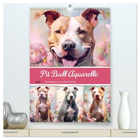 Pit Bull Aquarelle. Illustrationen von tollen Hunden (hochwertiger Premium Wandkalender 2025 DIN A2 hoch), Kunstdruck in Hochglanz - Rose Hurley