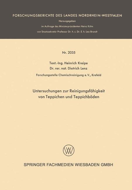 Untersuchungen zur Reinigungsfähigkeit von Teppichen und Teppichböden - Heinrich Kreipe