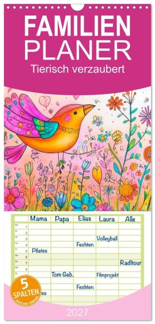 Familienplaner 2027 - Tierisch verzaubert mit 5 Spalten (Wandkalender, 21 x 45 cm) CALVENDO - Anne Seltmann