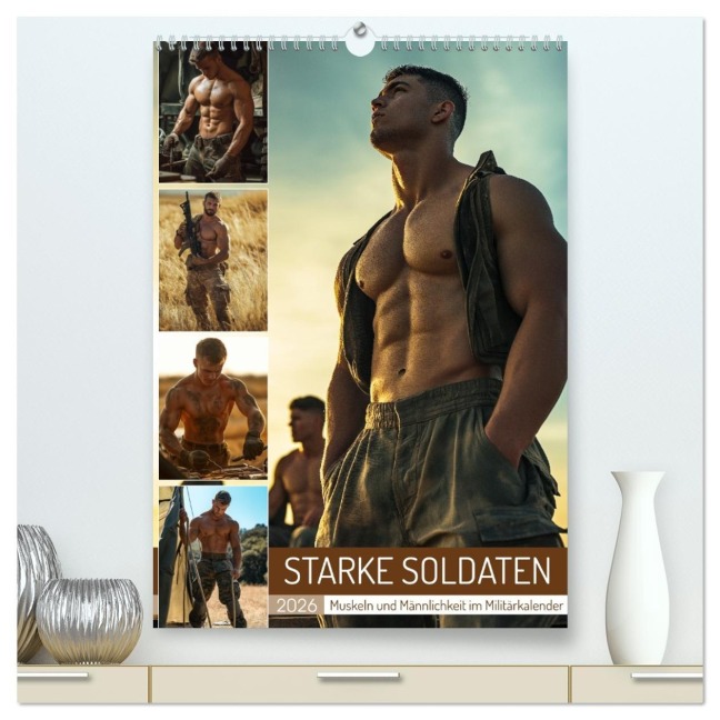STARKE SOLDATEN - Muskeln und Männlichkeit im Militärkalender (hochwertiger Premium Wandkalender 2026 DIN A2 hoch), Kunstdruck in Hochglanz - Mb Fotografie