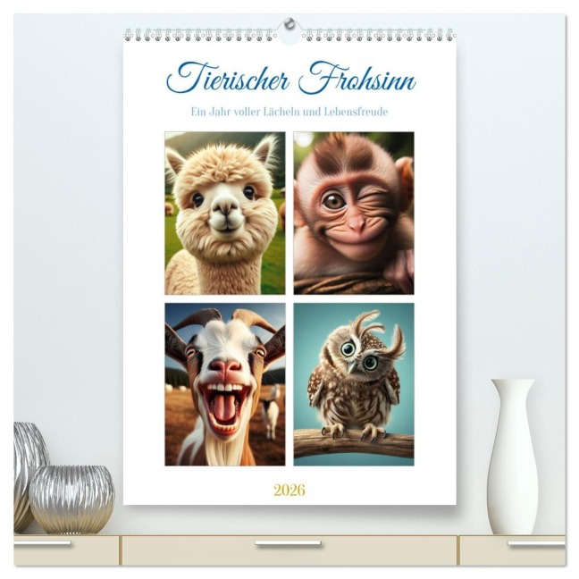 Tierischer Frohsinn - Ein Jahr voller Lächeln und Lebensfreude (hochwertiger Premium Wandkalender 2026 DIN A2 hoch), Kunstdruck in Hochglanz - Marco Warstat