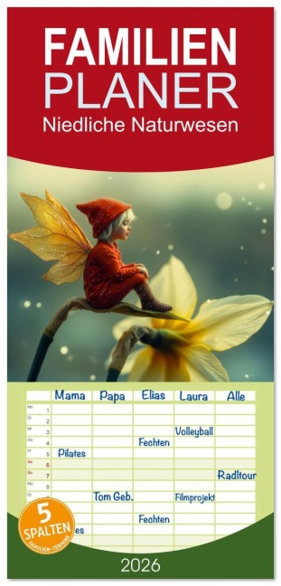 Familienplaner 2026 - Niedliche Naturwesen mit 5 Spalten (Wandkalender, 21 x 45 cm) CALVENDO - Ally Bee