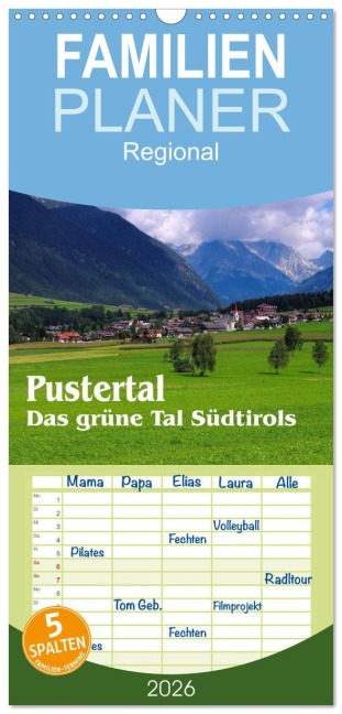 Familienplaner 2026 - Pustertal - Das grüne Tal Südtirols mit 5 Spalten (Wandkalender, 21 x 45 cm) CALVENDO - LianeM LianeM