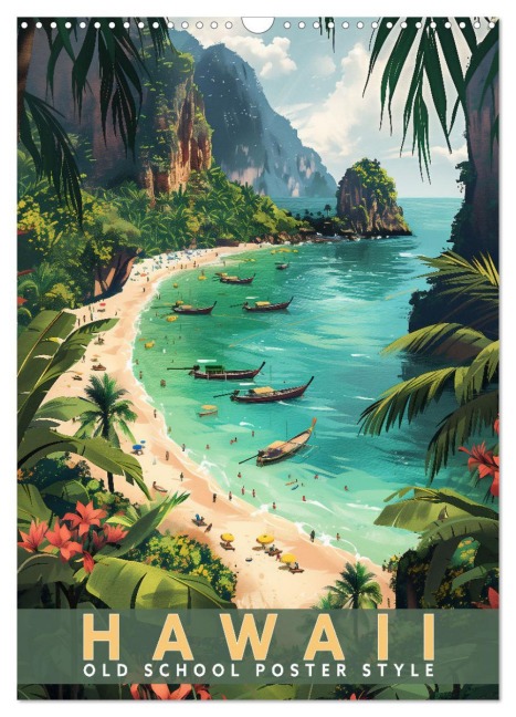 Hawaii - Old School Poster Style (Wandkalender 2026 DIN A3 hoch), CALVENDO Monatskalender - Val Thoermer