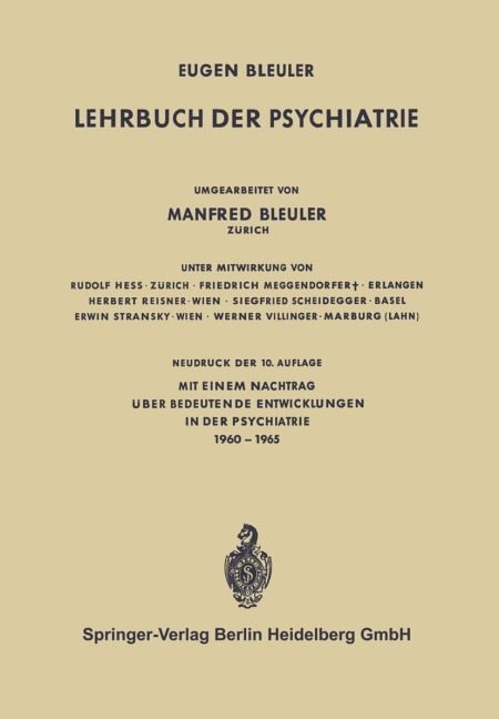 Lehrbuch der Psychiatrie - Eugen Bleuler, Manfred Bleuler