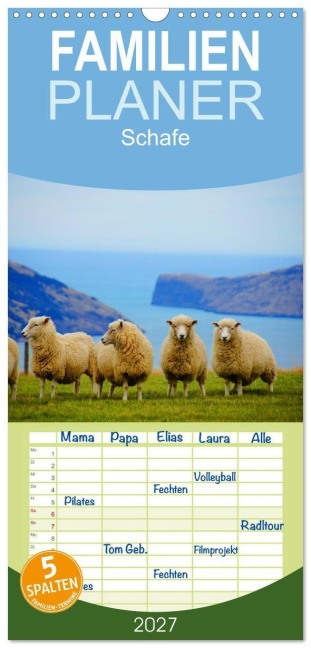 Familienplaner 2027 - Schafe mit 5 Spalten (Wandkalender, 21 x 45 cm) CALVENDO - Elisabeth Stanzer