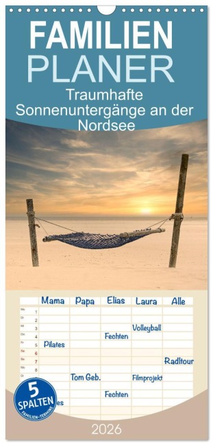 Familienplaner 2026 - Traumhafte Sonnenuntergänge an der Nordsee mit 5 Spalten (Wandkalender, 21 x 45 cm) CALVENDO - Sarnade Sarnade