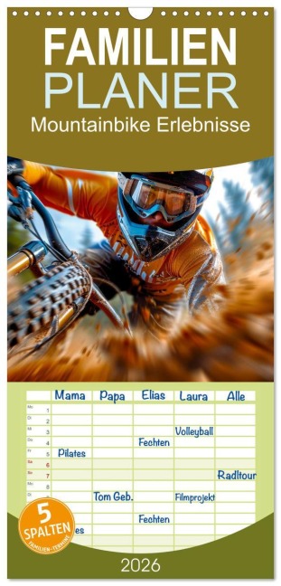 Familienplaner 2026 - Mountainbike Erlebnisse mit 5 Spalten (Wandkalender, 21 x 45 cm) CALVENDO - Peter Roder