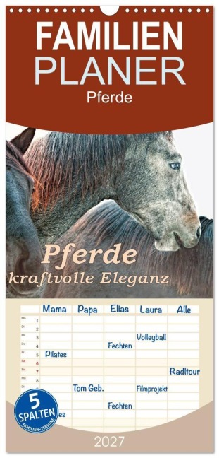 Familienplaner 2027 - Pferde - kraftvolle Eleganz mit 5 Spalten (Wandkalender, 21 x 45 cm) CALVENDO - Liselotte Brunner-Klaus