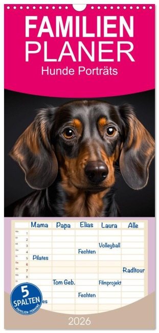 Familienplaner 2026 - Hunde Porträts mit 5 Spalten (Wandkalender, 21 x 45 cm) CALVENDO - Dirk Meutzner
