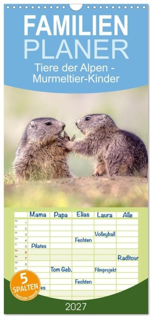 Familienplaner 2027 - Tiere der Alpen - Murmeltier-Kinder mit 5 Spalten (Wandkalender, 21 x 45 cm) CALVENDO - Judith Kuhn