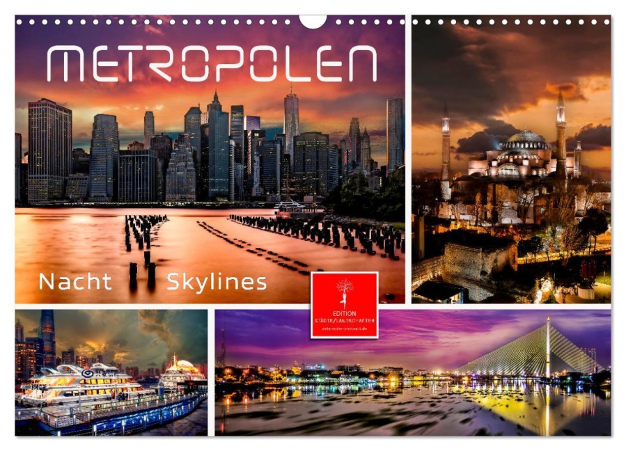 Metropolen - Nacht Skylines (Wandkalender 2026 DIN A3 quer), CALVENDO Monatskalender - Peter Roder