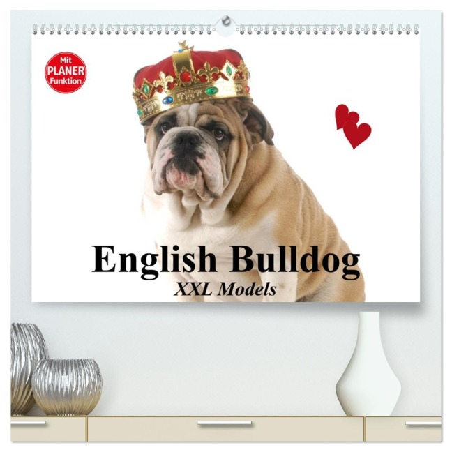 English Bulldog XXL Models (hochwertiger Premium Wandkalender 2026 DIN A2 quer), Kunstdruck in Hochglanz - Elisabeth Stanzer