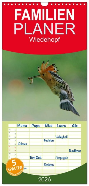 Familienplaner 2026 - Wiedehopf mit 5 Spalten (Wandkalender, 21 x 45 cm) CALVENDO - Gerald Wolf