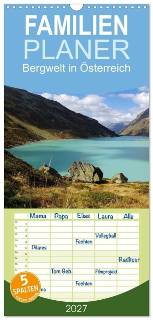 Familienplaner 2027 - Bergwelt in Österreich mit 5 Spalten (Wandkalender, 21 x 45 cm) CALVENDO - Tanja Riedel