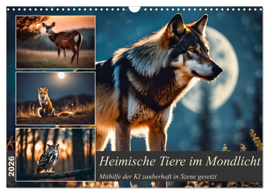 Heimische Tiere im Mondlicht (Wandkalender 2026 DIN A3 quer), CALVENDO Monatskalender - Claudia Kleemann