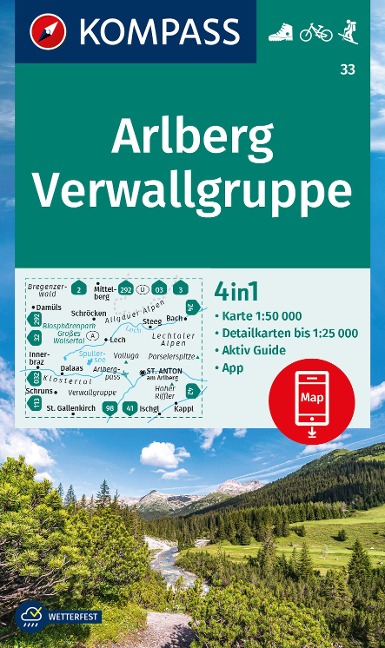 KOMPASS Wanderkarte 33 Arlberg, Verwallgruppe 1:50.000 - 