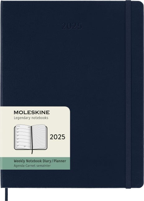 Moleskine 12 Monate Wochen Notizkalender 2025, XL, 1 Wo = 1 Seite, rechts linierte Seite, Fester Einband, Saphir - 