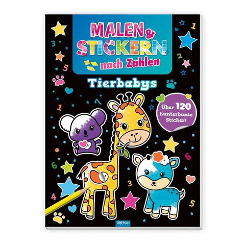 Trötsch Beschäftigungsbuch Malbuch Malen und Stickern nach Zahlen Tierbabys - 