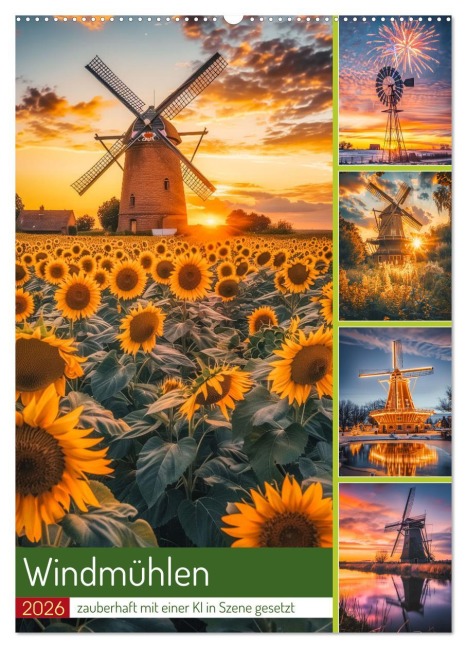 Windmühlen - Zauberhaft mit einer KI in Szene gesetzt (Wandkalender 2026 DIN A2 hoch), CALVENDO Monatskalender - Steffen Gierok-Latniak