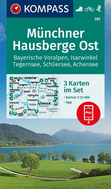 KOMPASS Wanderkarten-Set 797 Münchner Hausberge Ost, Bayerische Voralpen, Isarwinkel, Tegernsee, Schliersee, Achensee (3 Karten) 1:25.000 - 