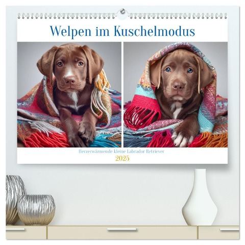 Welpen im Kuschelmodus - Herzerwärmende kleine Labrador Retriever (hochwertiger Premium Wandkalender 2025 DIN A2 quer), Kunstdruck in Hochglanz - Fotodesign Verena Scholze