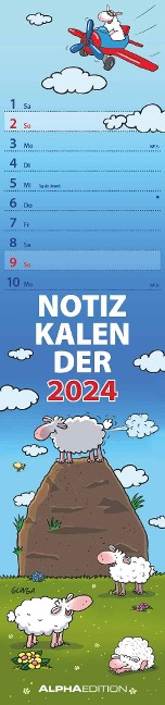 Notizkalender Humor 2024 - Streifenplaner 15x64 cm - Wandkalender - Küchenkalender - mit lustigen Cartoons und Sprüchen - Langplaner - 