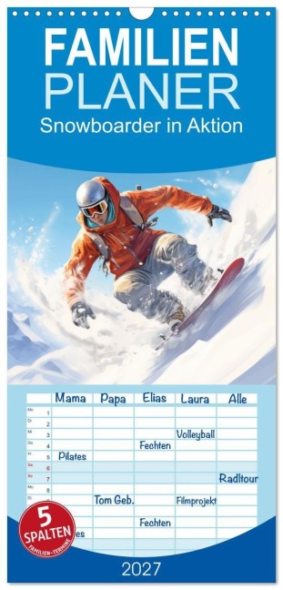 Familienplaner 2027 - Snowboarder in Aktion mit 5 Spalten (Wandkalender, 21 x 45 cm) CALVENDO - Liselotte Brunner-Klaus